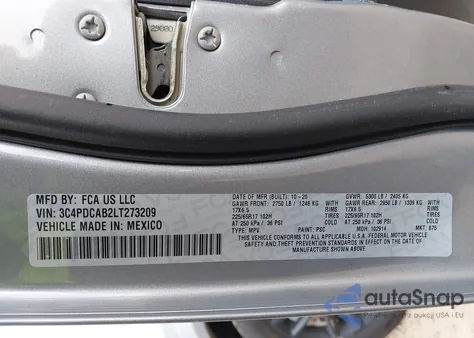 2020 Dodge Journey Se Value из США, поврежденный, VIN 3C4PDCAB2LT273209